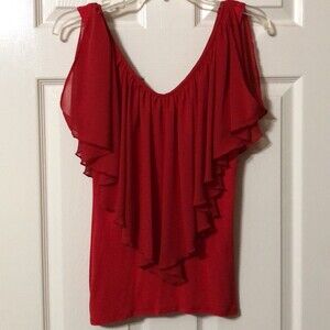 Blouse for Women Size Small VENUS Red Chiffon Cold Shoulder